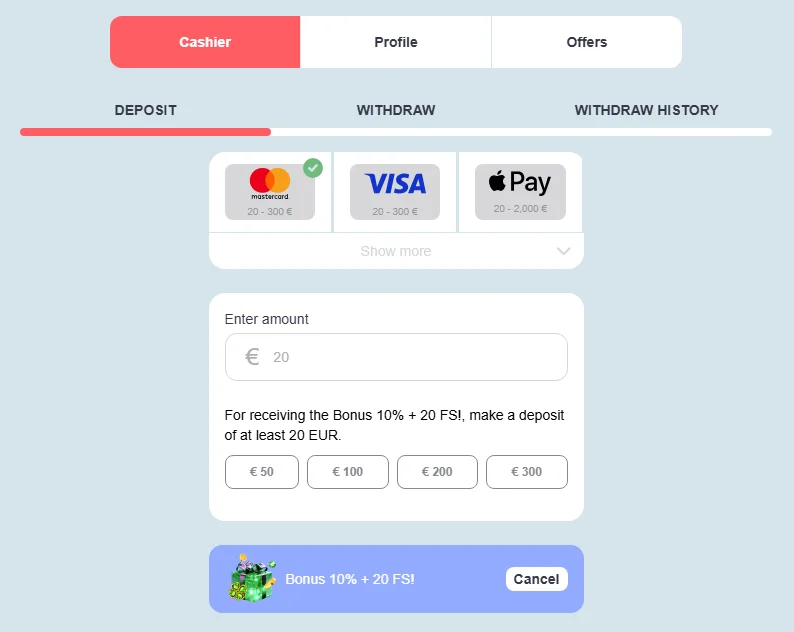 Agent No Wager cashier