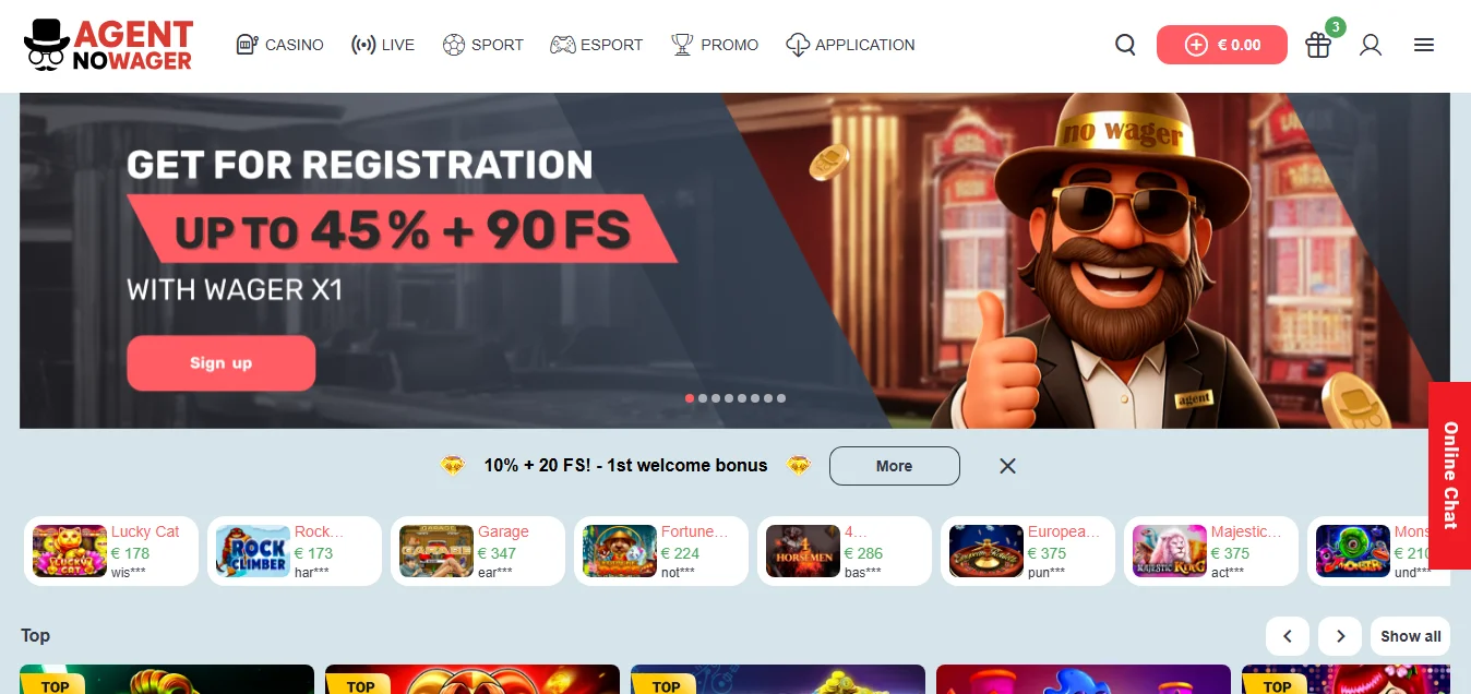 Agent No Wager main page