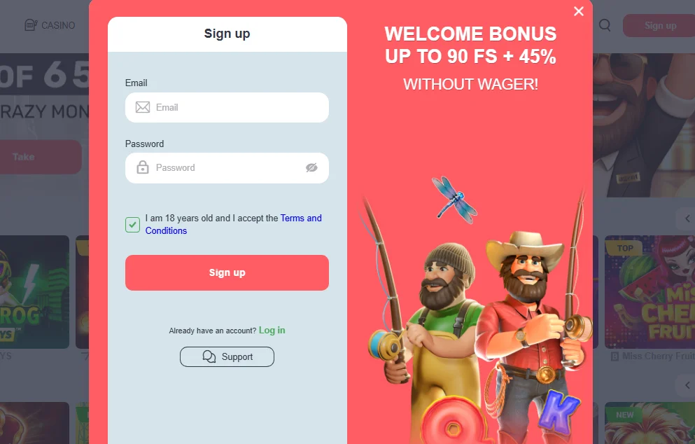 Agent No Wager registration form